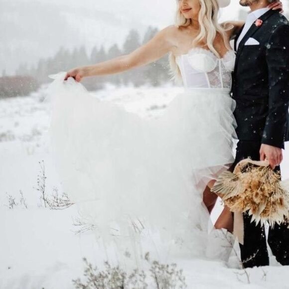 For Love & Lemons X REVOLVE Bustier Gown in White Small New Lace Wedding Dress - Picture 12 of 17